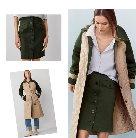 Ann Taylor Olive and Tan Quilted Trench Coat - Picture 1 of 16